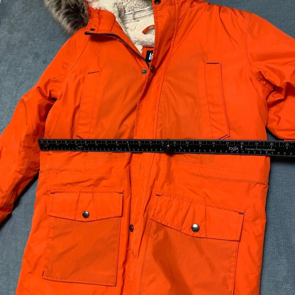 Lands' End Parka Jacket Kids L Orange Sherpa Lined Hooded Snap Full Zip Utility